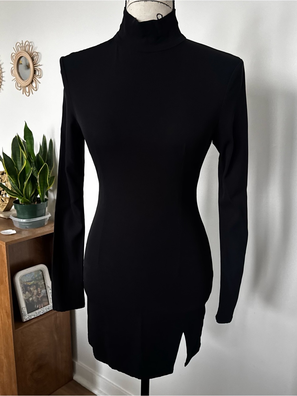 Aya Muse Black Mock Neck Mini Dress